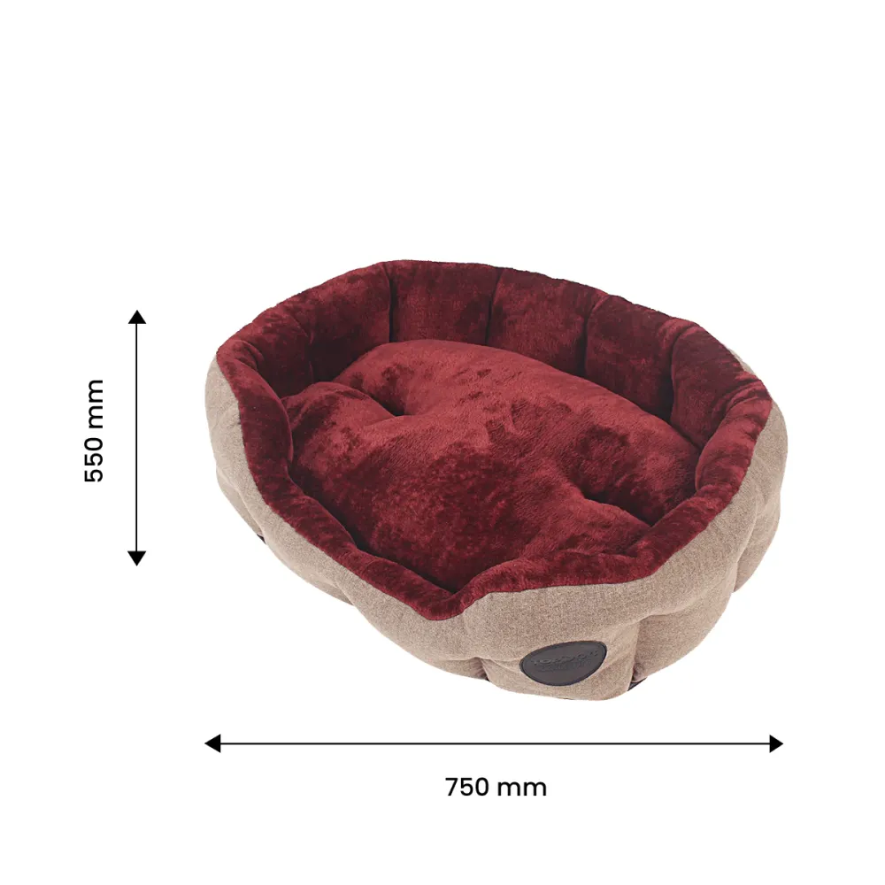 TopDog Premium Suede Tweed Oval Lounger Bed (Beige,Rust) (Get a Toy Free)