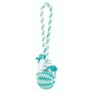 Trixie Denta Playing Rope with Fun Ball Mint Flavour Natural Rubber Toy for Dogs (Mint Green)