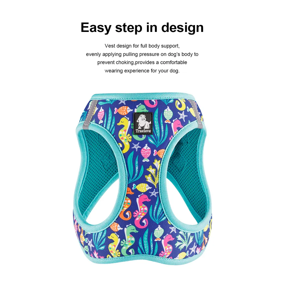 Truelove Floral Printed Breathable Air Mesh with with Dual D Rings Harness for Dogs (Blue Atoll)