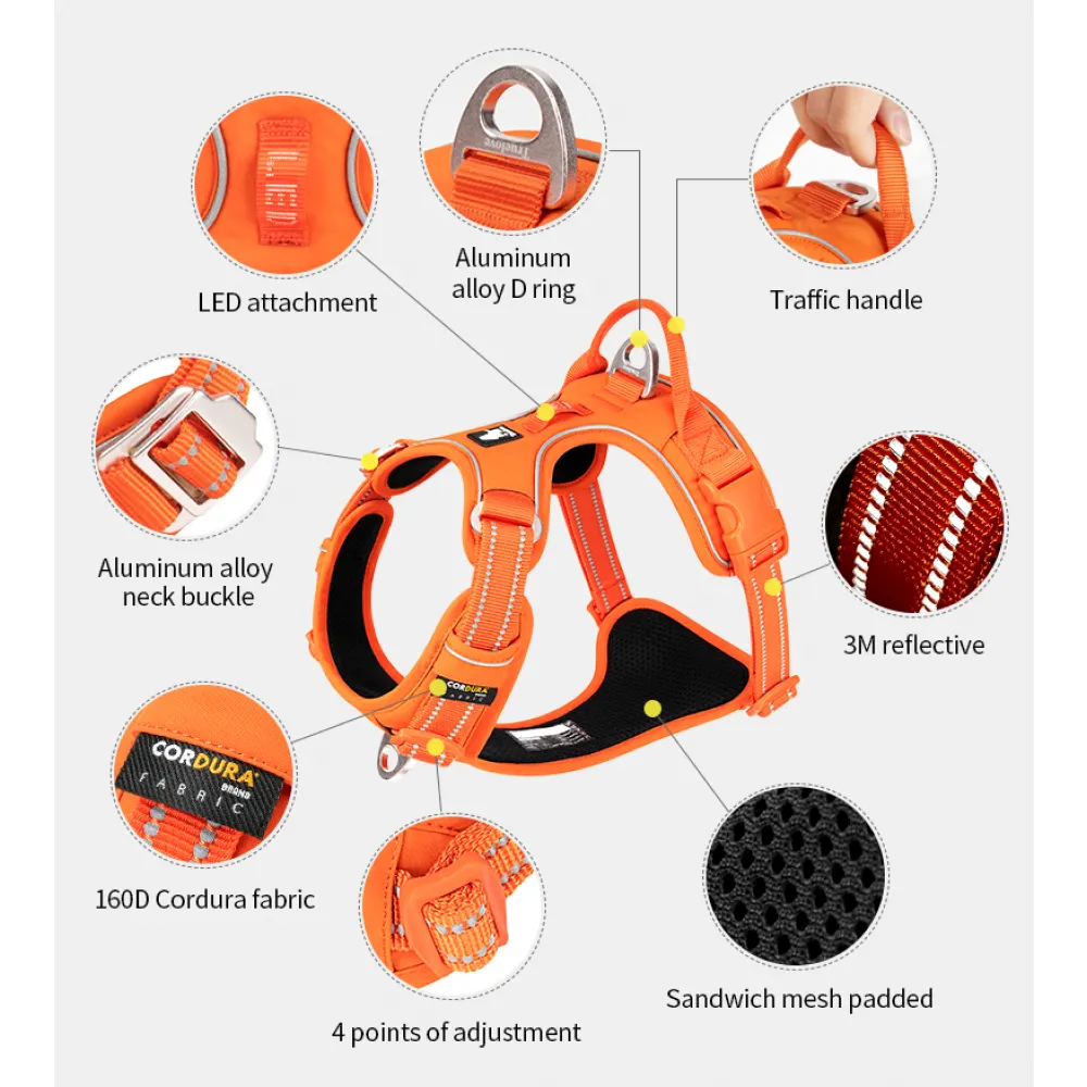 Truelove No Pull Cordura with 3M Reflective Material Harness for Dogs (Orange)