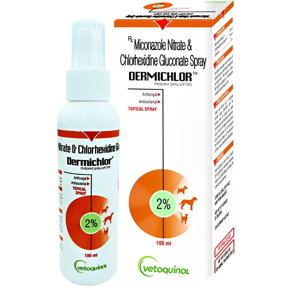 Vetoquinol Dermichlor Spray (100ml) and Intas Conaseb Shampoo (200ml) for Dogs & Cats Combo