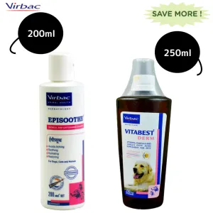 Virbac Episoothe Oatmeal Shampoo (200ml) and Vitabest Derm Omega 3   6 Syrup (250ml) Combo