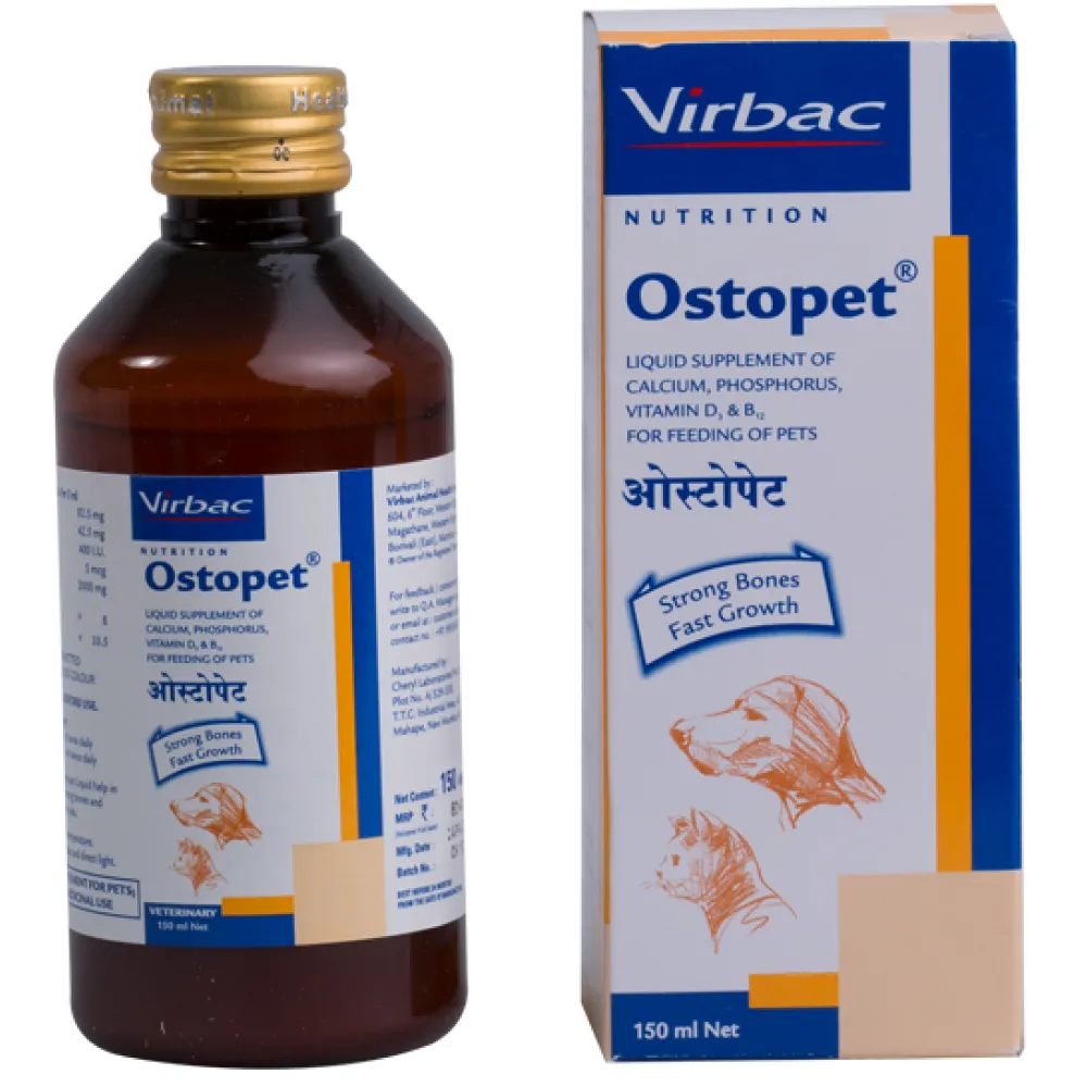 Virbac Ostopet Calcium Supplement Syrup (150ml) and Vitabest Derm Omega 3   6 Syrup for Dogs & Cats (250ml) Combo