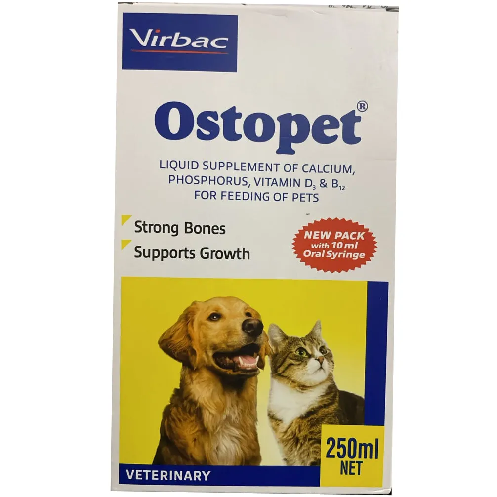 Virbac Ostopet Calcium Supplement Syrup and Vitabest Derm Omega 3 6 Syrup for Dogs and Cats (250ml) Combo