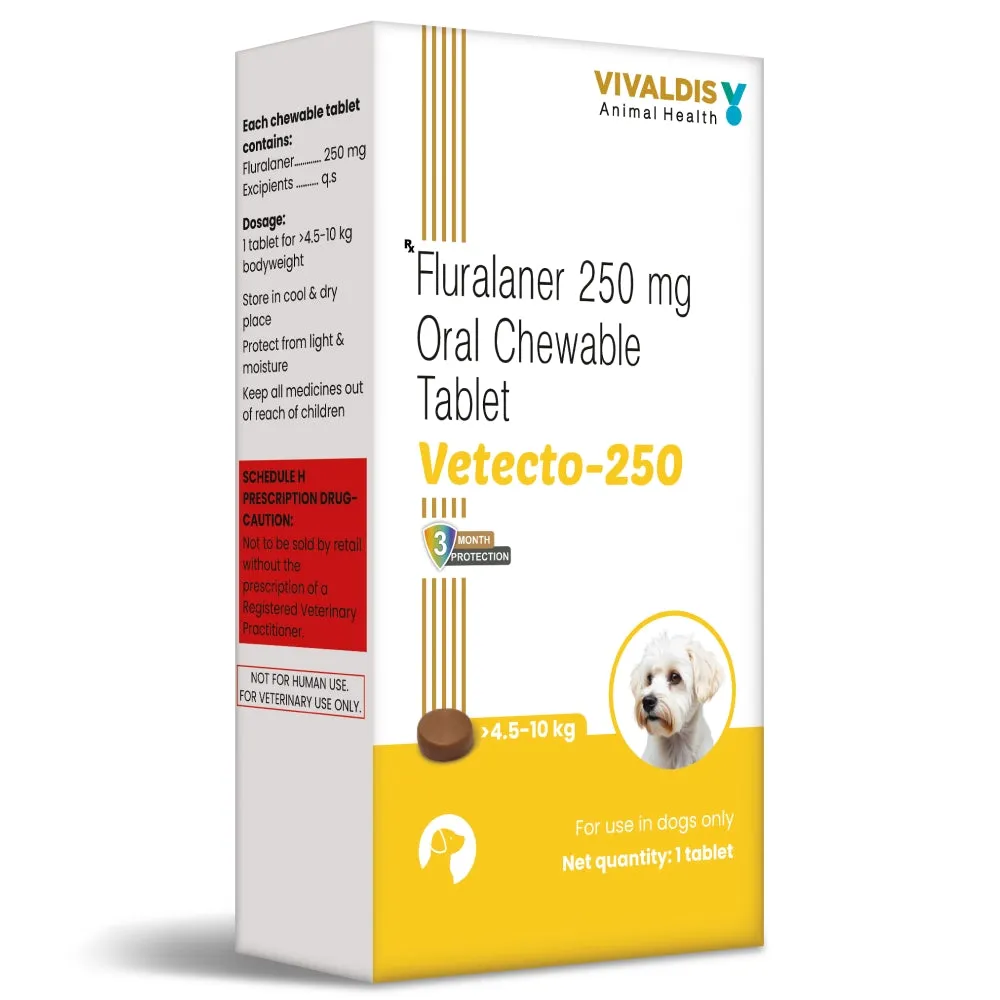 Vivaldis Vetecto 250 (Fluralaner) chewable tablet for Dogs (1 Chewable tab)
