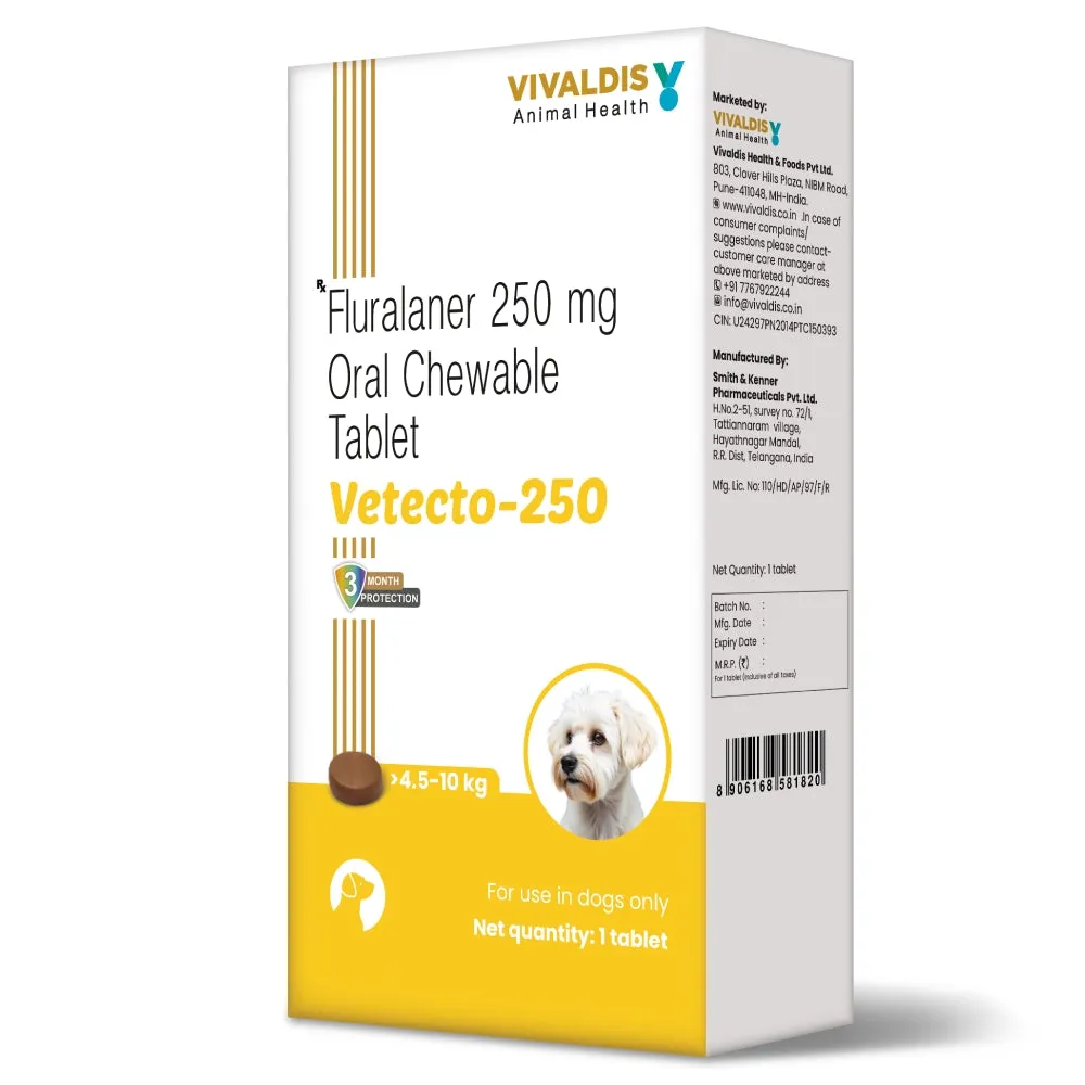 Vivaldis Vetecto 250 (Fluralaner) chewable tablet for Dogs (1 Chewable tab)