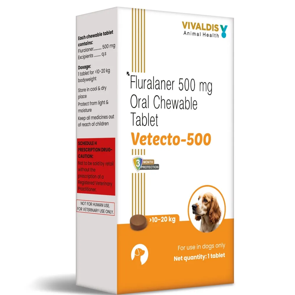 Vivaldis Vetecto 500 (Fluralaner) chewable tablet for Dogs (1 Chewable tab)