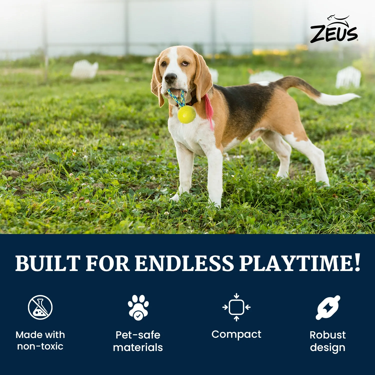 Zeus Rope Ball Tug with Single Hand Loops Toy for Dogs (Yellow)